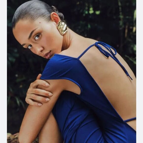 Reformation Sabine Knit Dress Royal Large NWT $218 - Picture 3 of 8